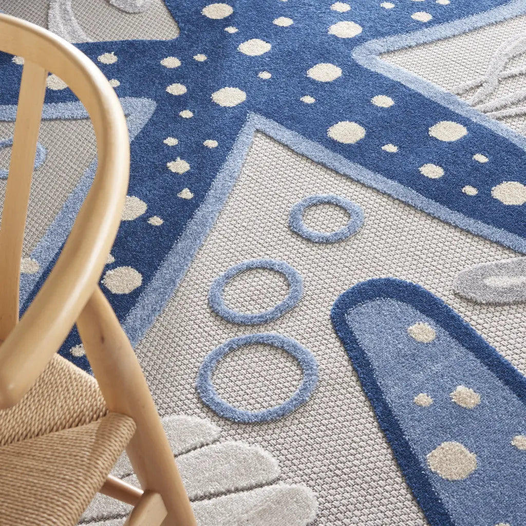 7' X 10' Navy Blue And Gray Starfish Indoor Outdoor Area Rug Homeroots Outdoor