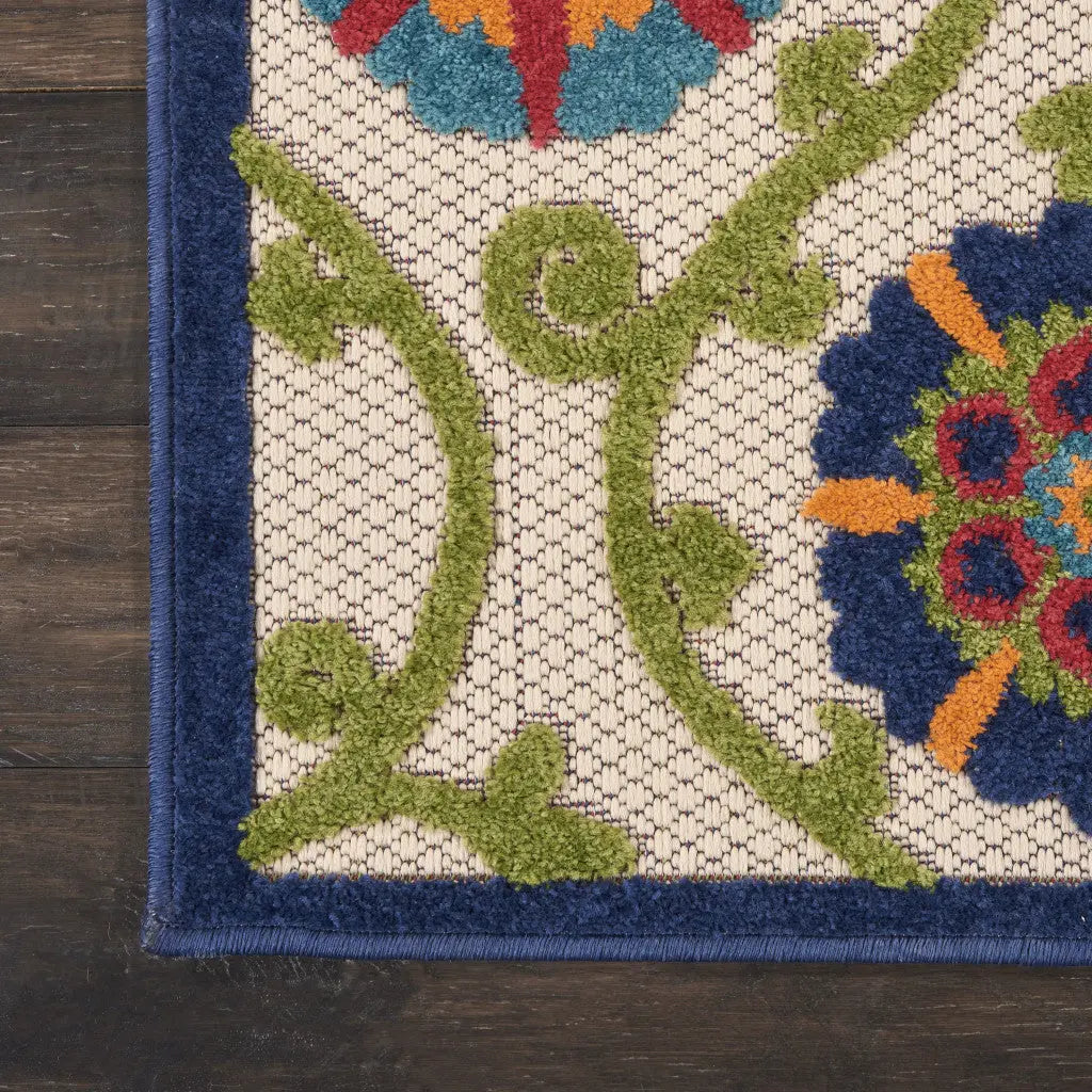 7' X 10' Navy Blue Beige Green Blue And Red Floral Indoor Outdoor Area Rug Homeroots Outdoor