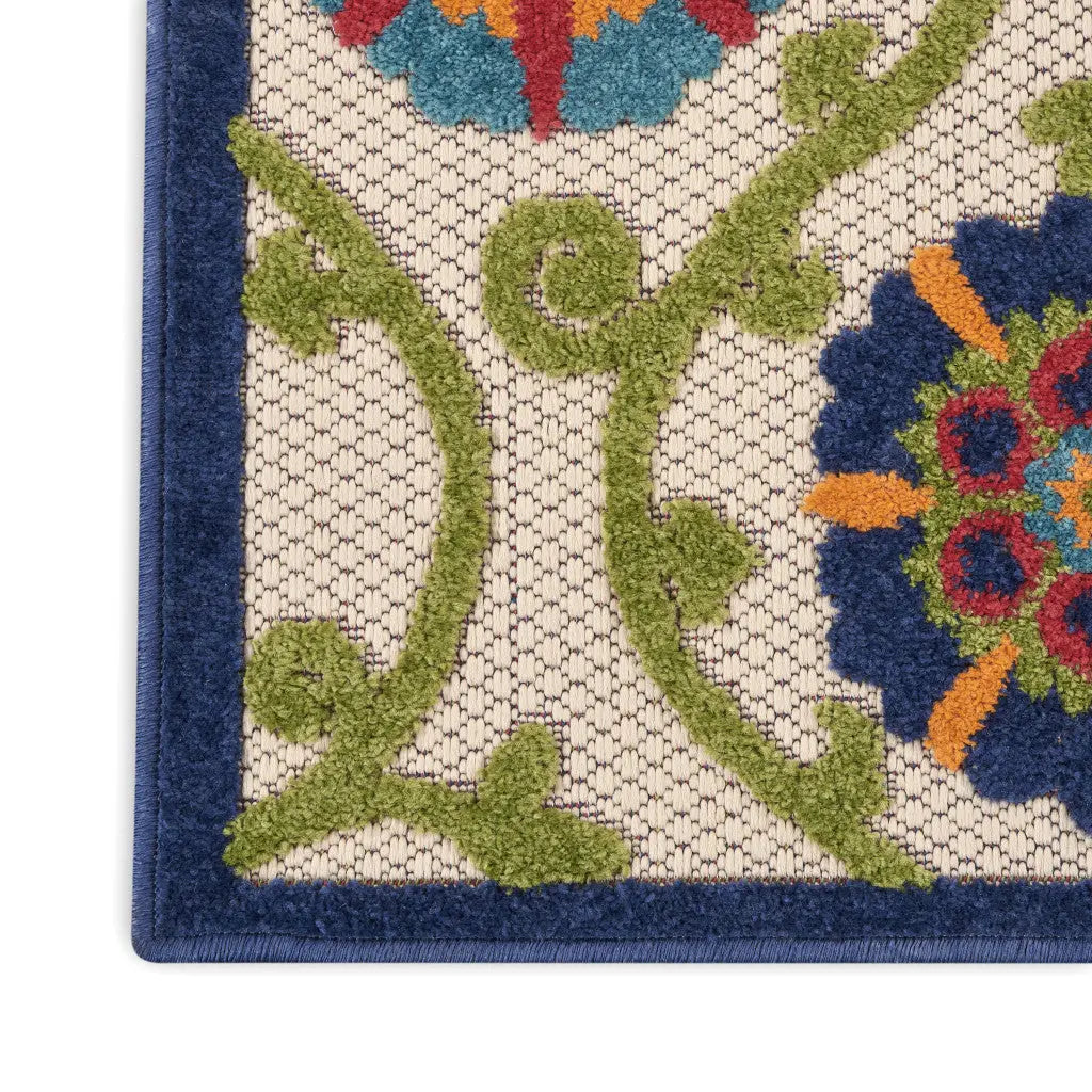 7' X 10' Navy Blue Beige Green Blue And Red Floral Indoor Outdoor Area Rug Homeroots Outdoor