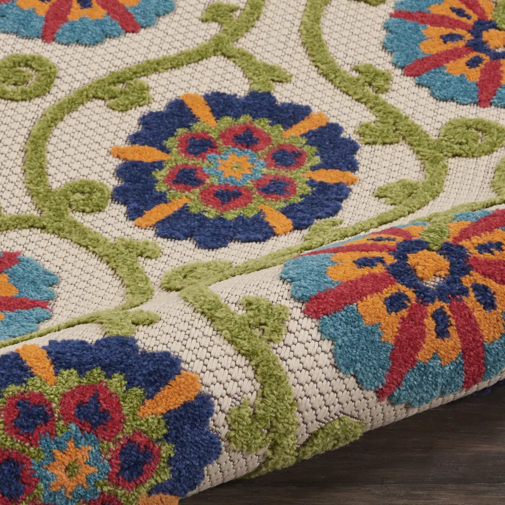 7' X 10' Navy Blue Beige Green Blue And Red Floral Indoor Outdoor Area Rug Homeroots Outdoor