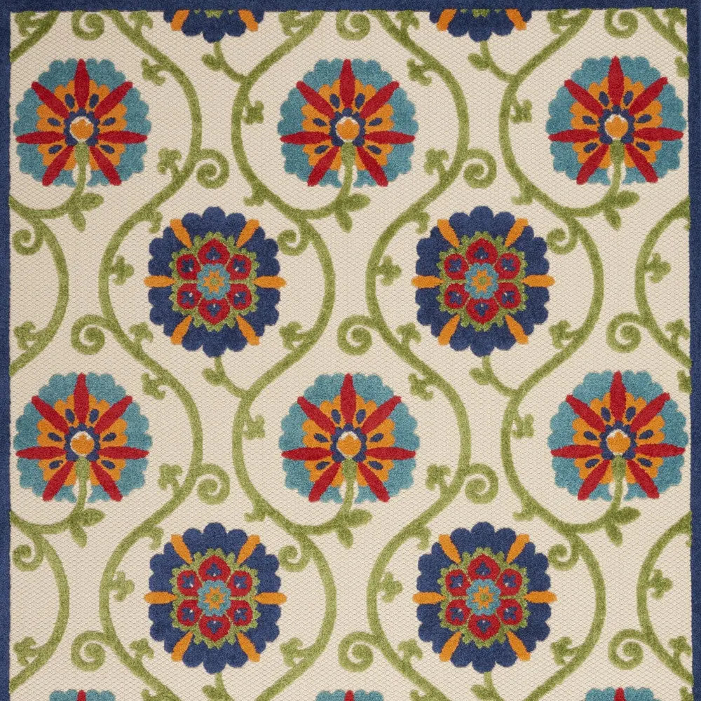 7' X 10' Navy Blue Beige Green Blue And Red Floral Indoor Outdoor Area Rug Homeroots Outdoor