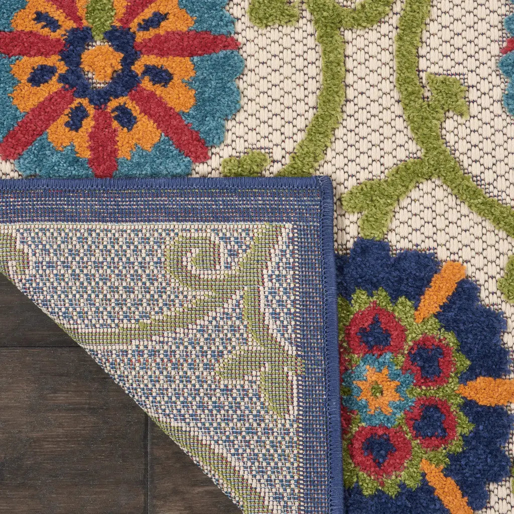 7' X 10' Navy Blue Beige Green Blue And Red Floral Indoor Outdoor Area Rug Homeroots Outdoor