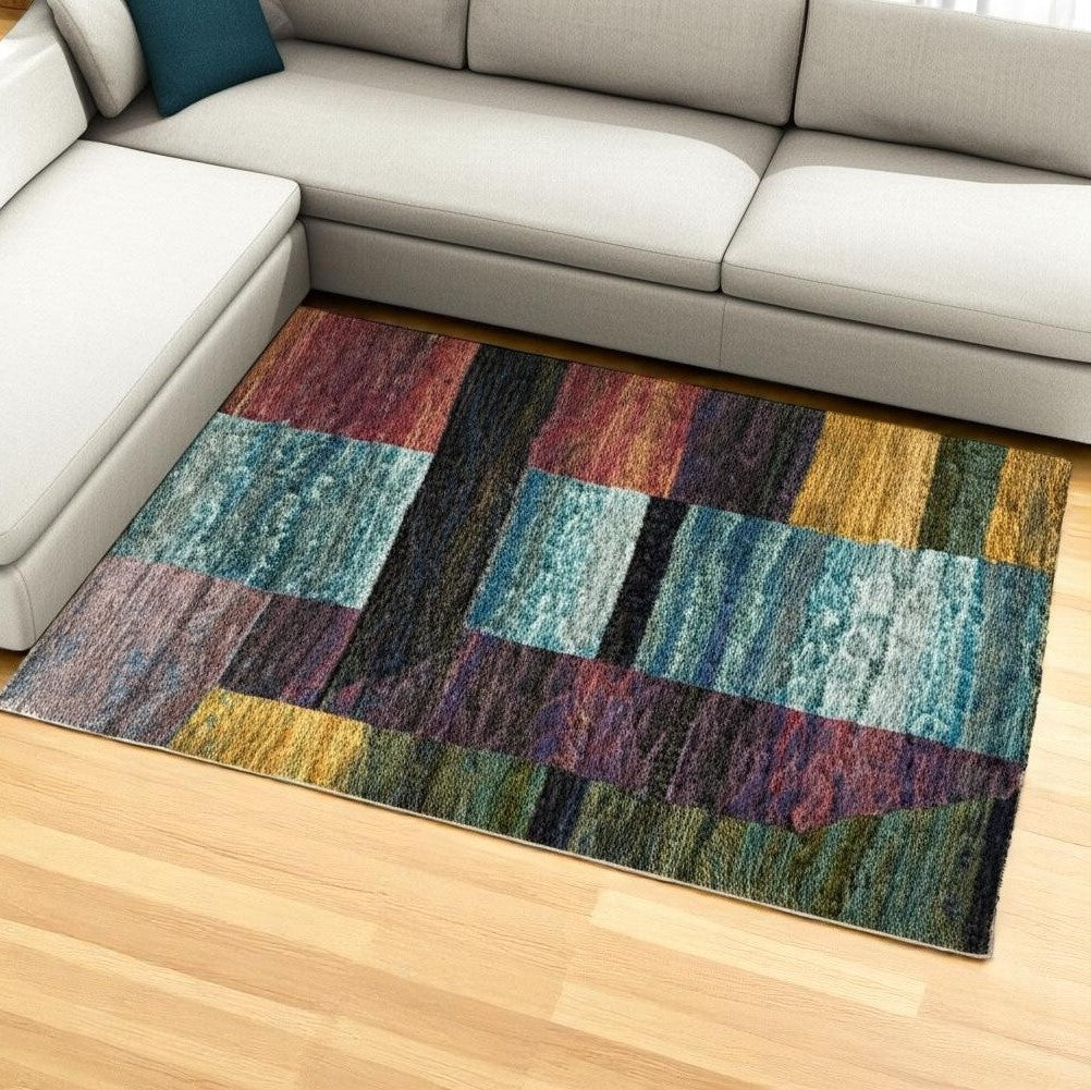 7' X 10' Purple and Red Geometric Power Loom Area Rug Homeroots Home Decor