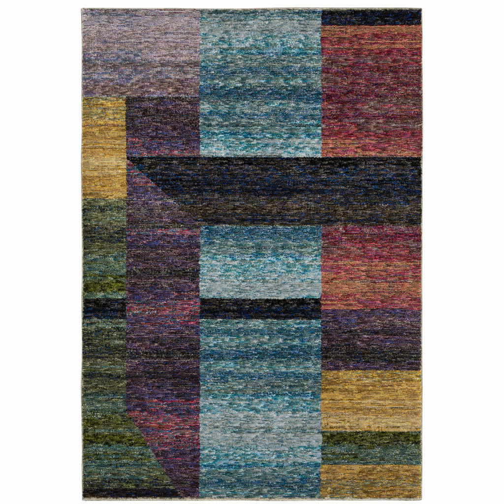 7' X 10' Purple and Red Geometric Power Loom Area Rug Homeroots Home Decor