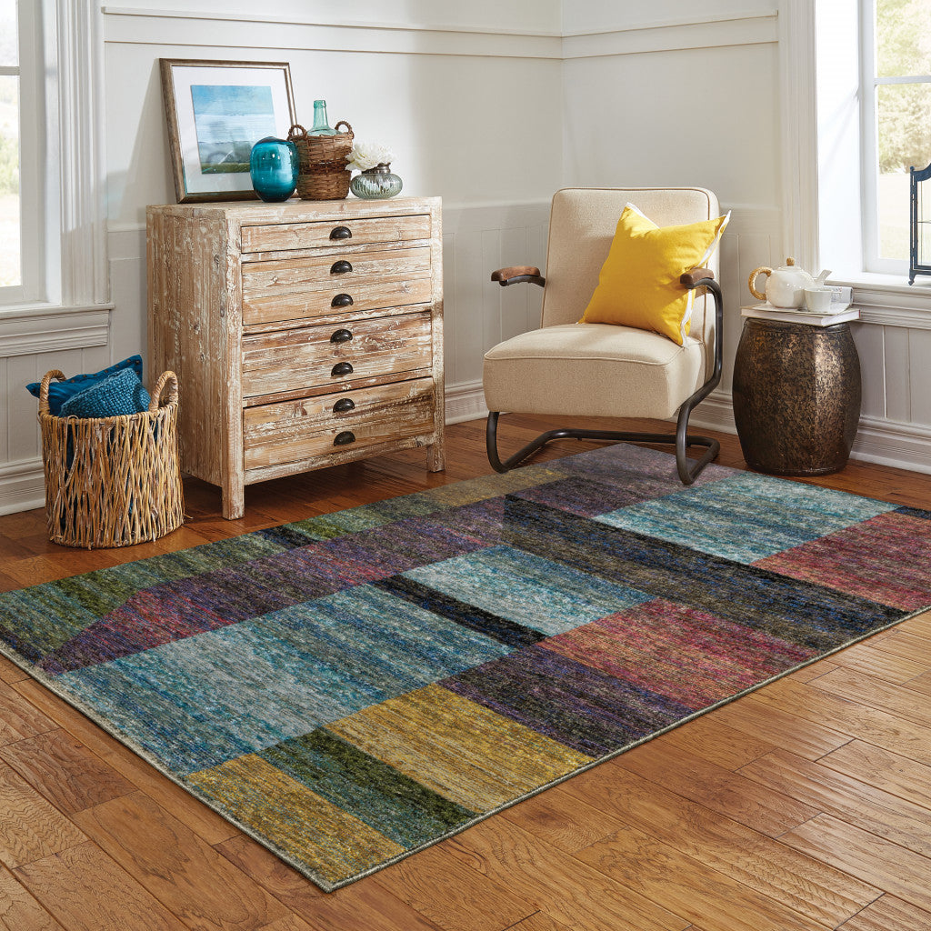 7' X 10' Purple and Red Geometric Power Loom Area Rug Homeroots Home Decor