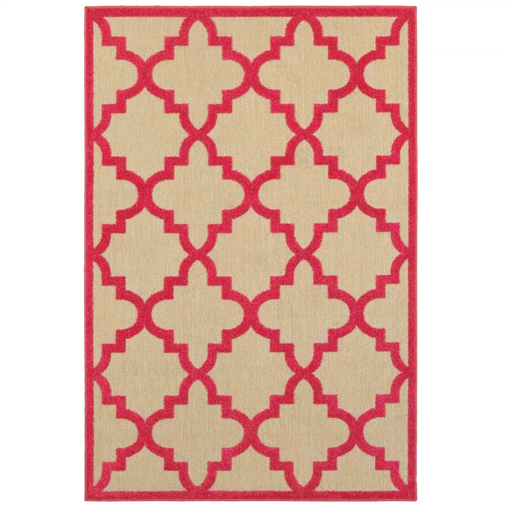 7' X 10' Red Geometric Stain Resistant Indoor Outdoor Area Rug Homeroots Outdoor