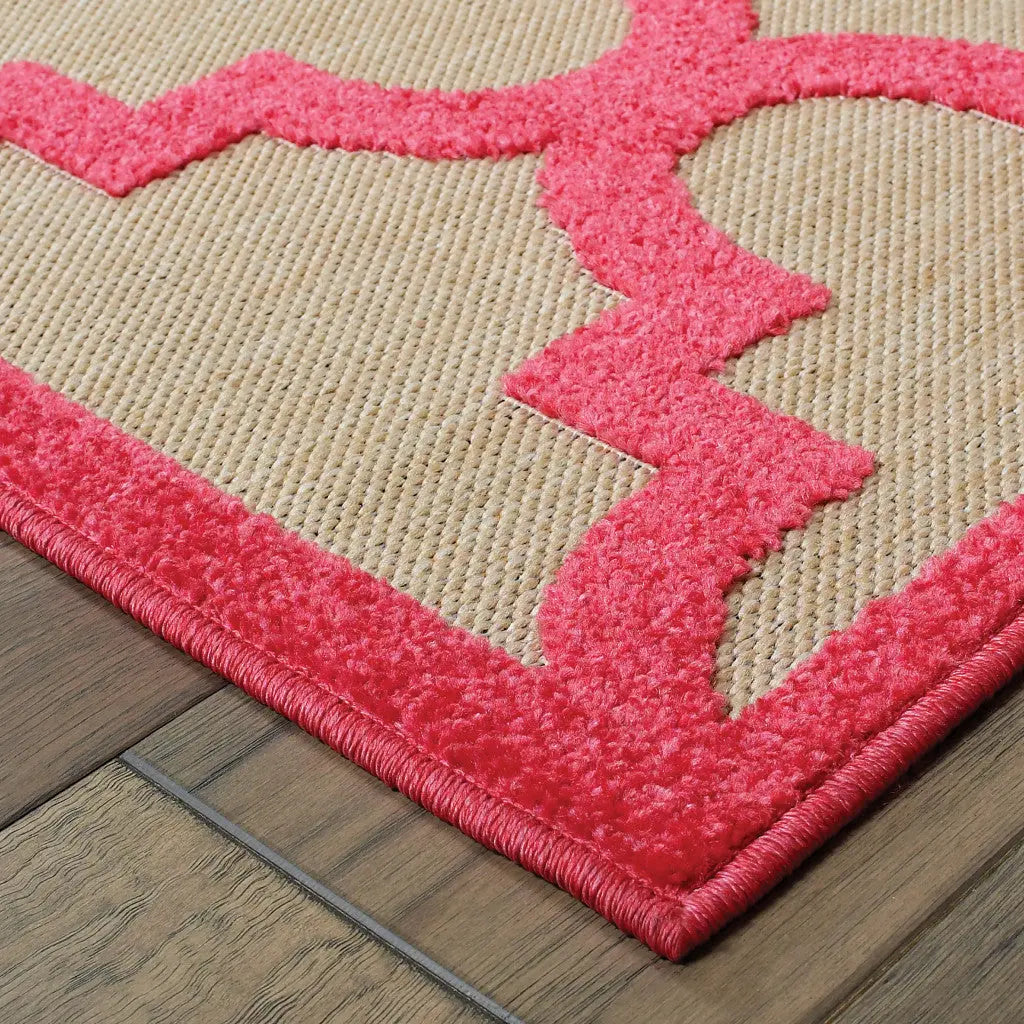 7' X 10' Red Geometric Stain Resistant Indoor Outdoor Area Rug Homeroots Outdoor