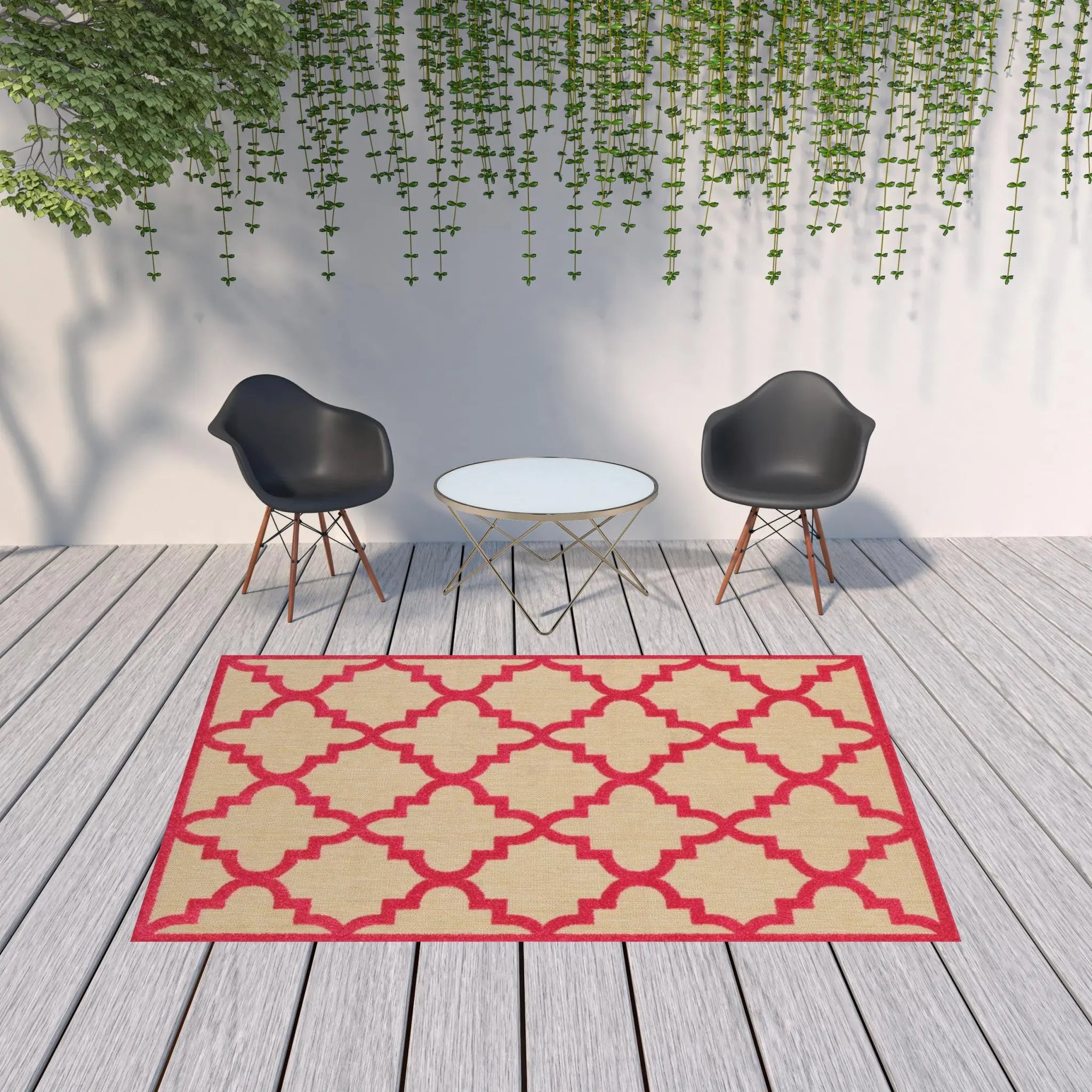 7' X 10' Red Geometric Stain Resistant Indoor Outdoor Area Rug Homeroots Outdoor