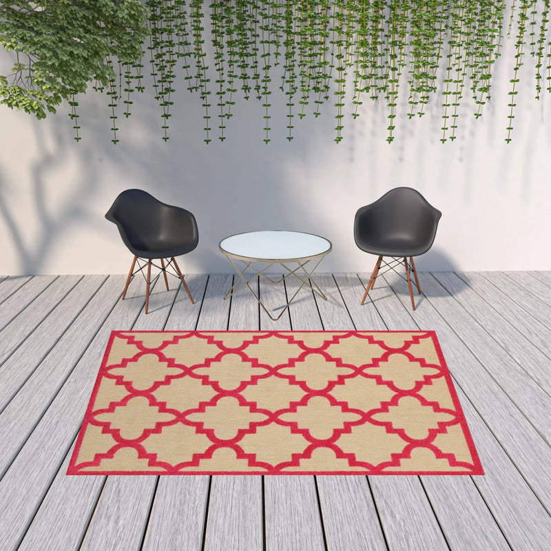 7' X 10' Red Geometric Stain Resistant Indoor Outdoor Area Rug Homeroots Outdoor