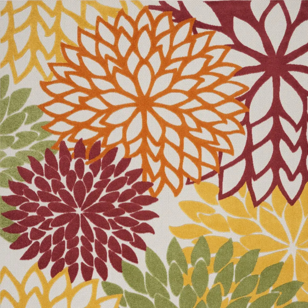 7' X 10' Red Ivory Yellow And Orange Floral Indoor Outdoor Area Rug Homeroots Outdoor