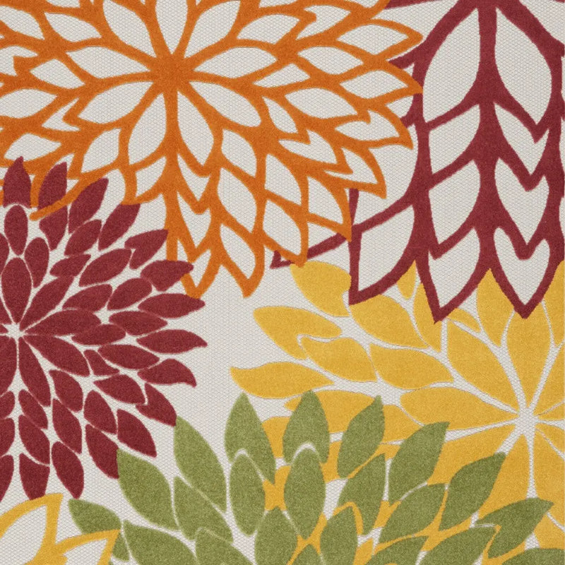 7' X 10' Red Ivory Yellow And Orange Floral Indoor Outdoor Area Rug Homeroots Outdoor