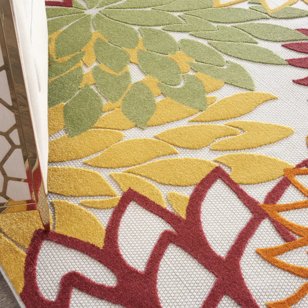 7' X 10' Red Ivory Yellow And Orange Floral Indoor Outdoor Area Rug Homeroots Outdoor