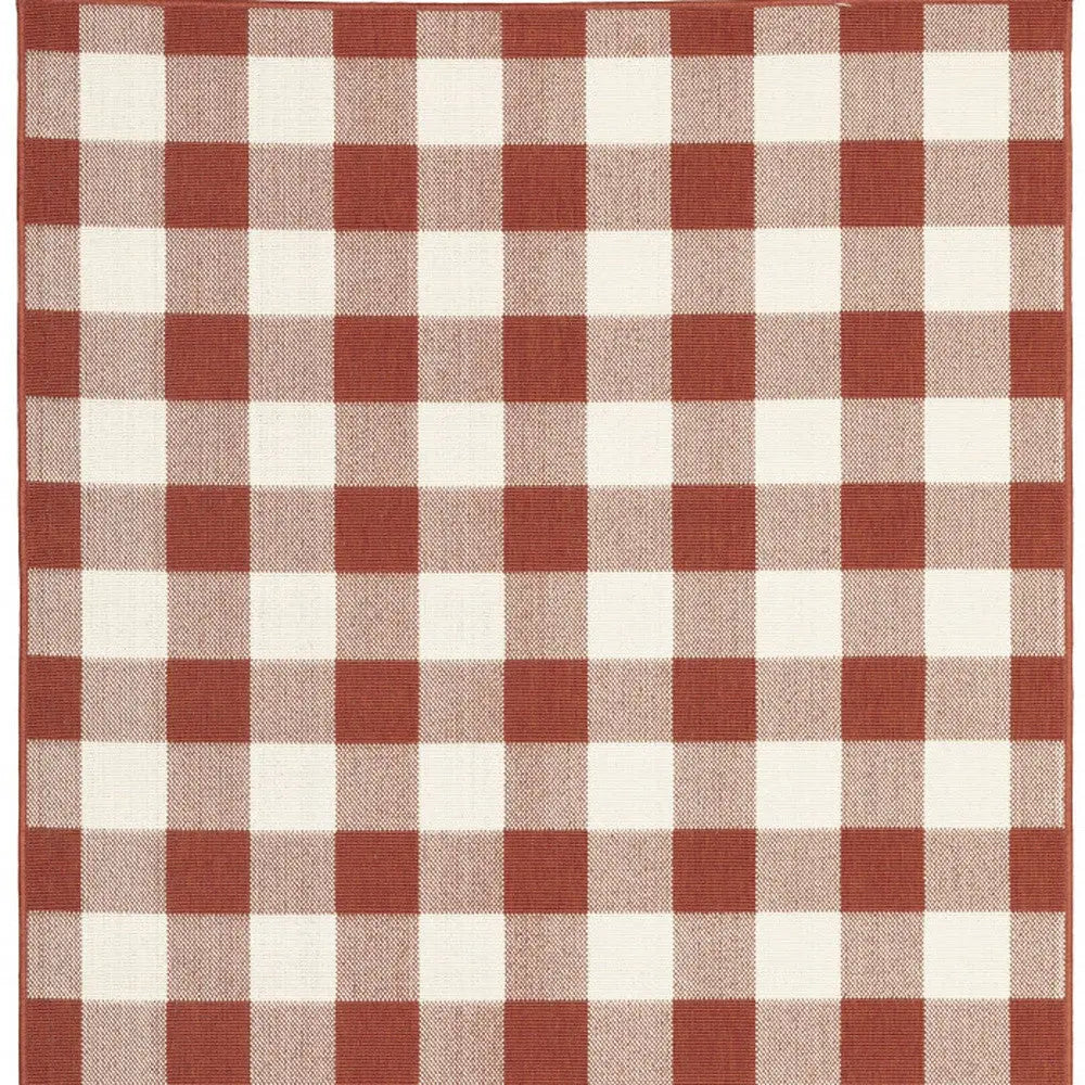 7' X 10' Red and Ivory Geometric Stain Resistant Indoor Outdoor Area Rug Homeroots Outdoor