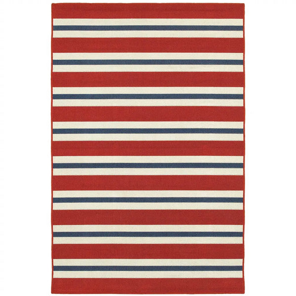 7' X 10' Red and Ivory Geometric Stain Resistant Indoor Outdoor Area Rug Homeroots Outdoor