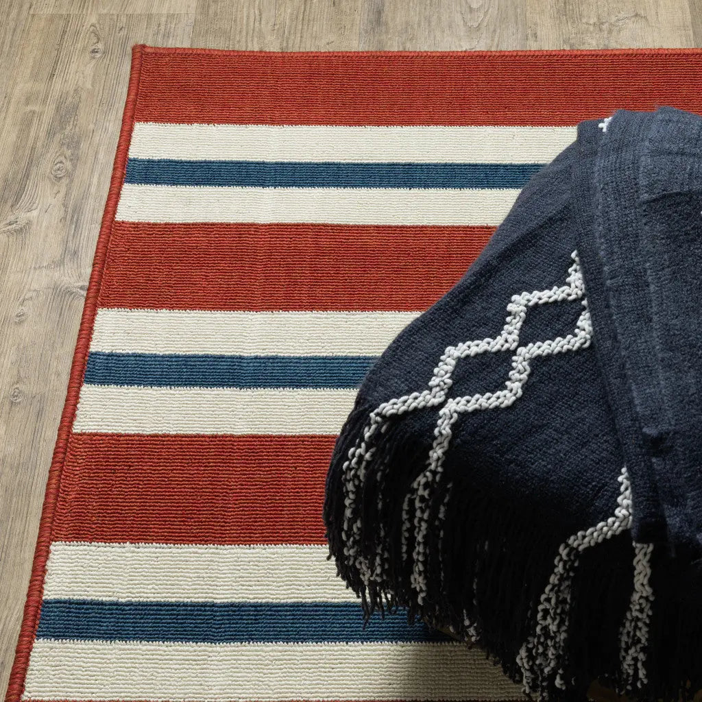 7' X 10' Red and Ivory Geometric Stain Resistant Indoor Outdoor Area Rug Homeroots Outdoor