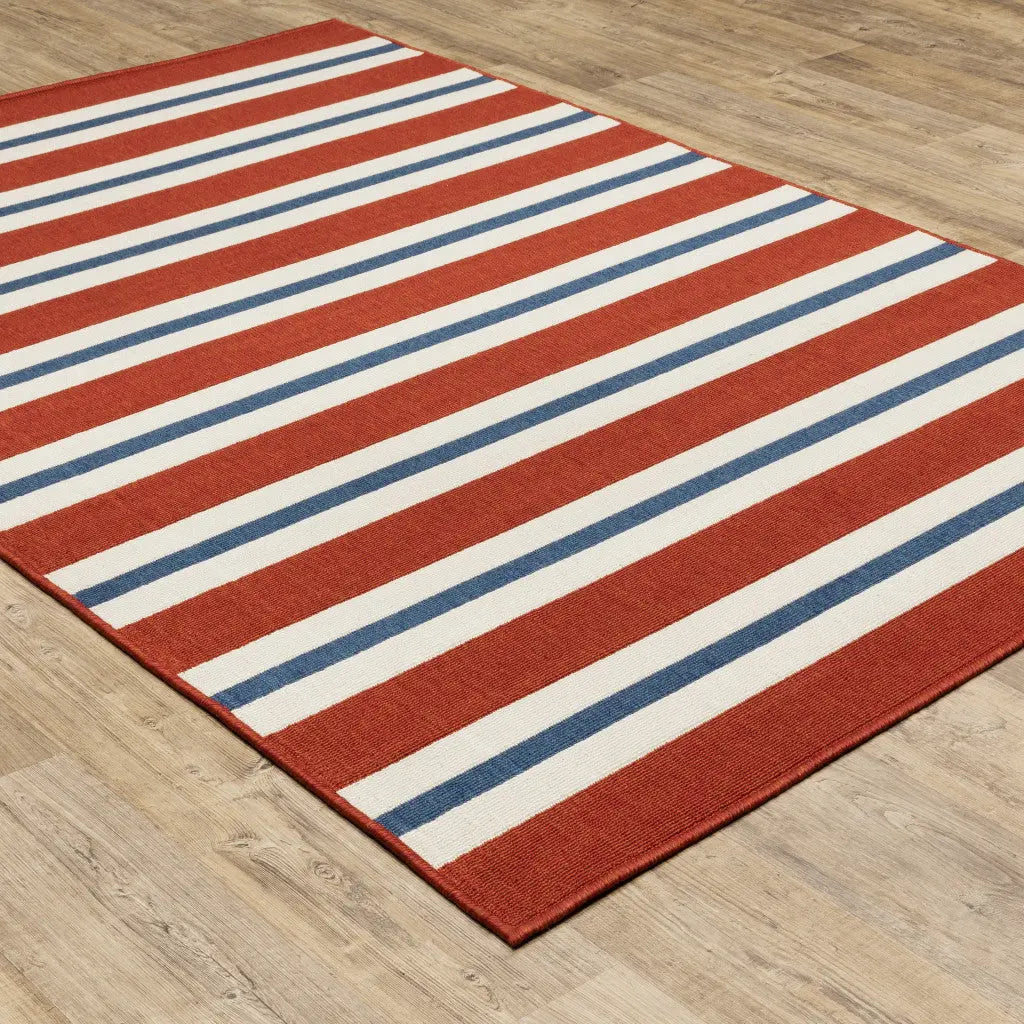 7' X 10' Red and Ivory Geometric Stain Resistant Indoor Outdoor Area Rug Homeroots Outdoor