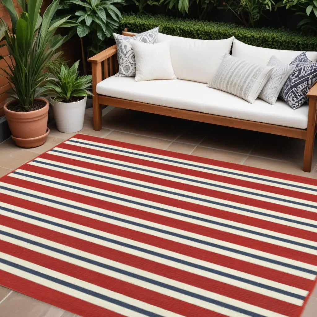 7' X 10' Red and Ivory Geometric Stain Resistant Indoor Outdoor Area Rug Homeroots Outdoor