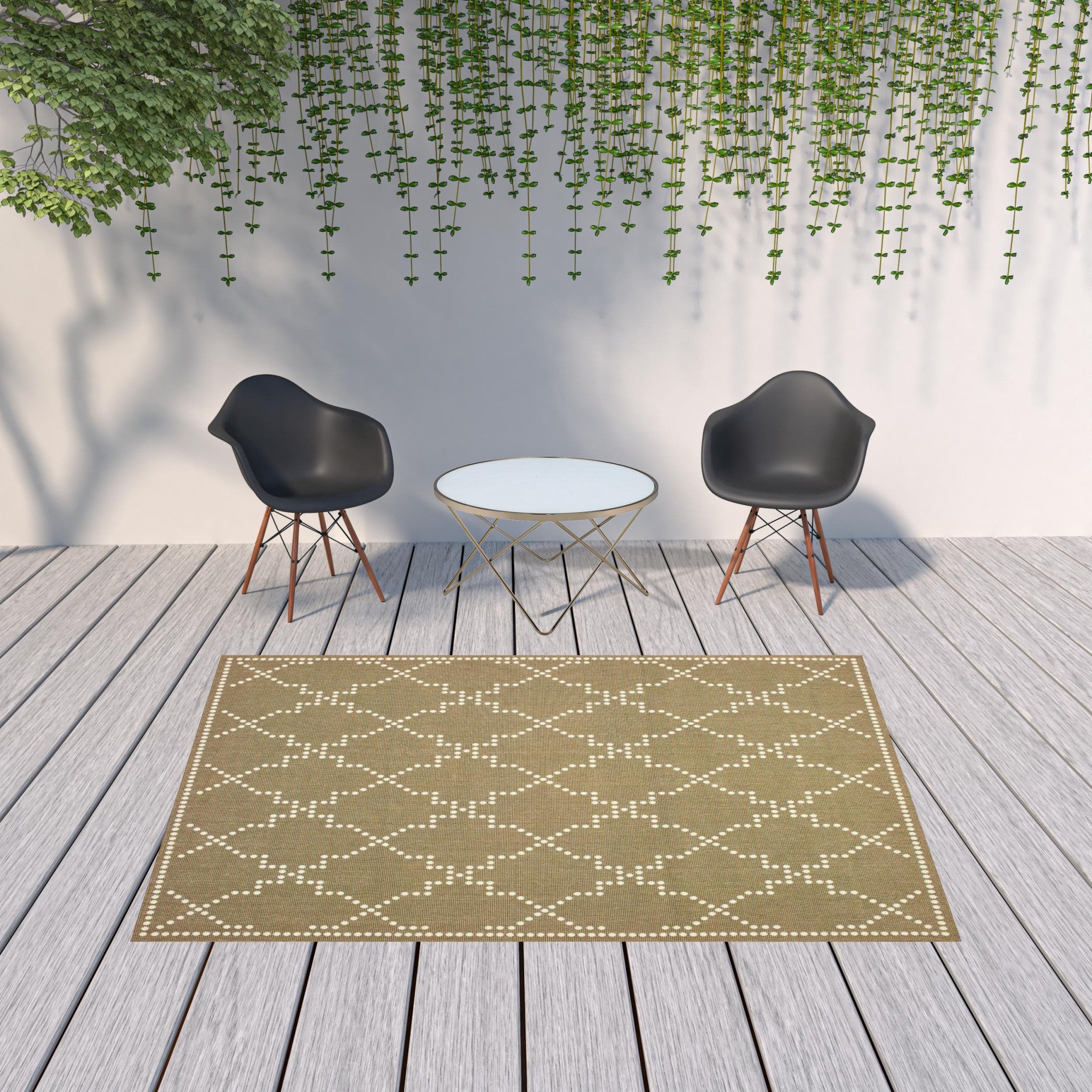 7' X 10' Tan Geometric Stain Resistant Indoor Outdoor Area Rug Homeroots Outdoor