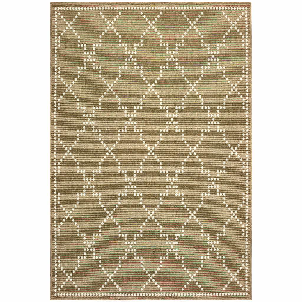 7' X 10' Tan Geometric Stain Resistant Indoor Outdoor Area Rug Homeroots Outdoor