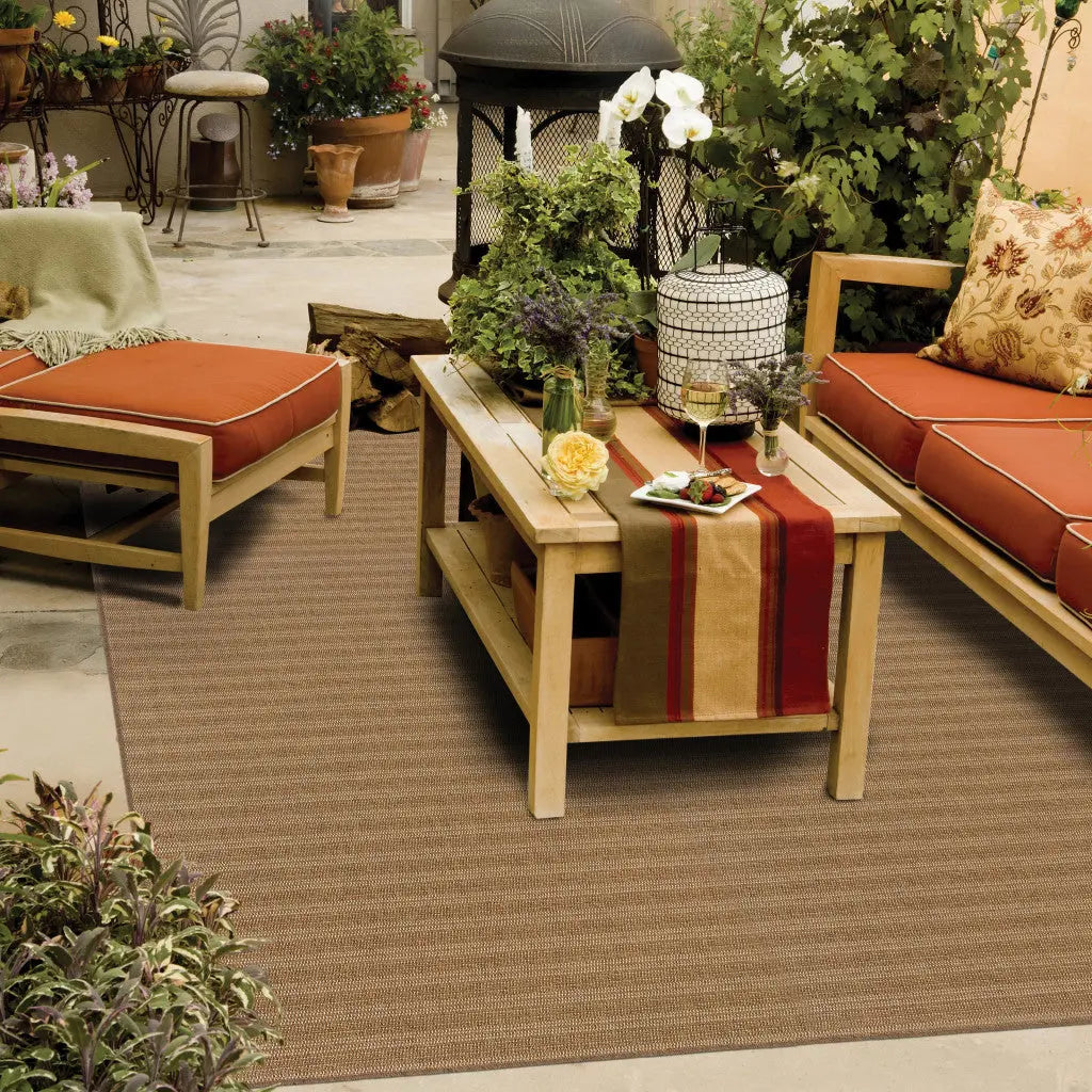 7' X 10' Tan Striped Stain Resistant Indoor Outdoor Area Rug Homeroots Outdoor