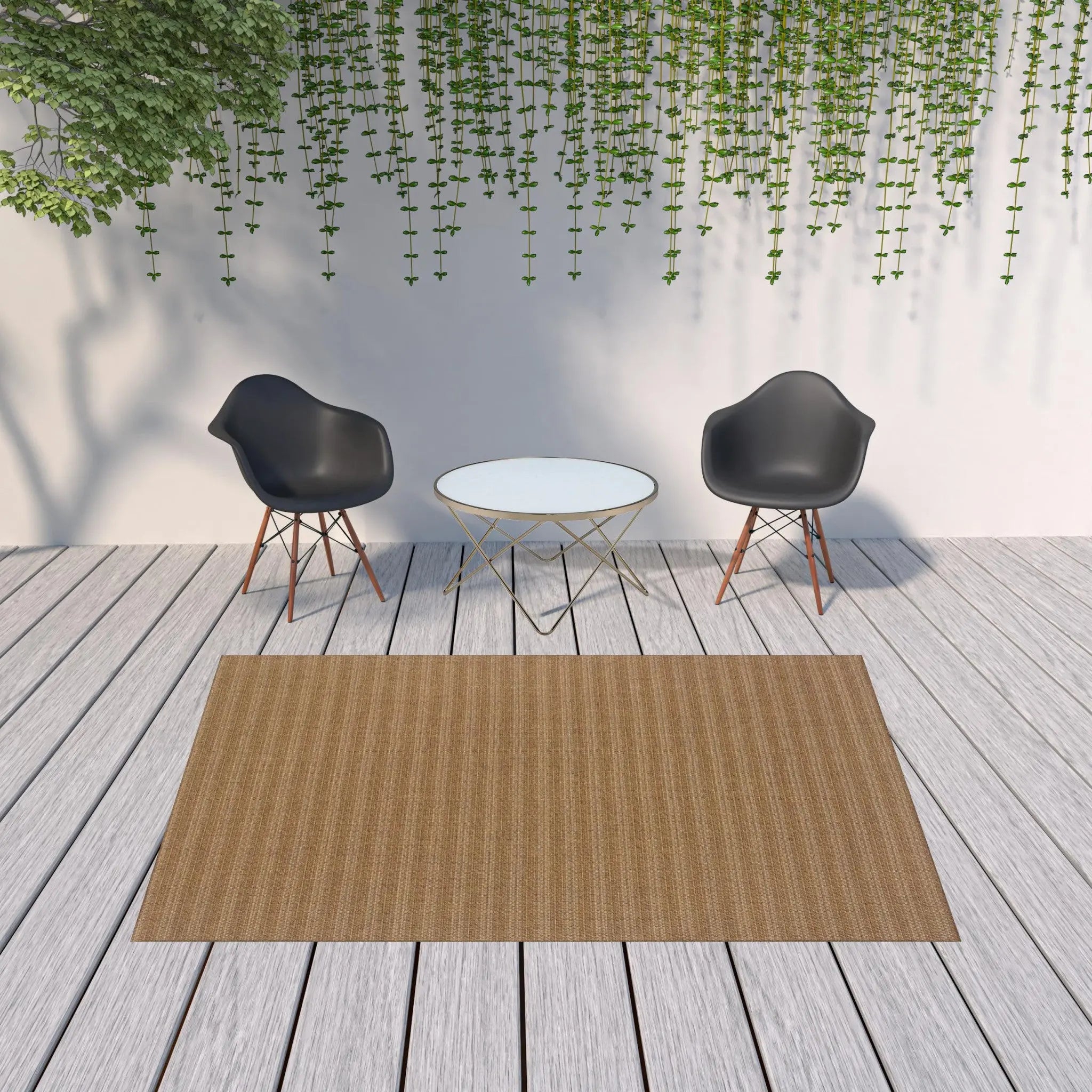 7' X 10' Tan Striped Stain Resistant Indoor Outdoor Area Rug Homeroots Outdoor