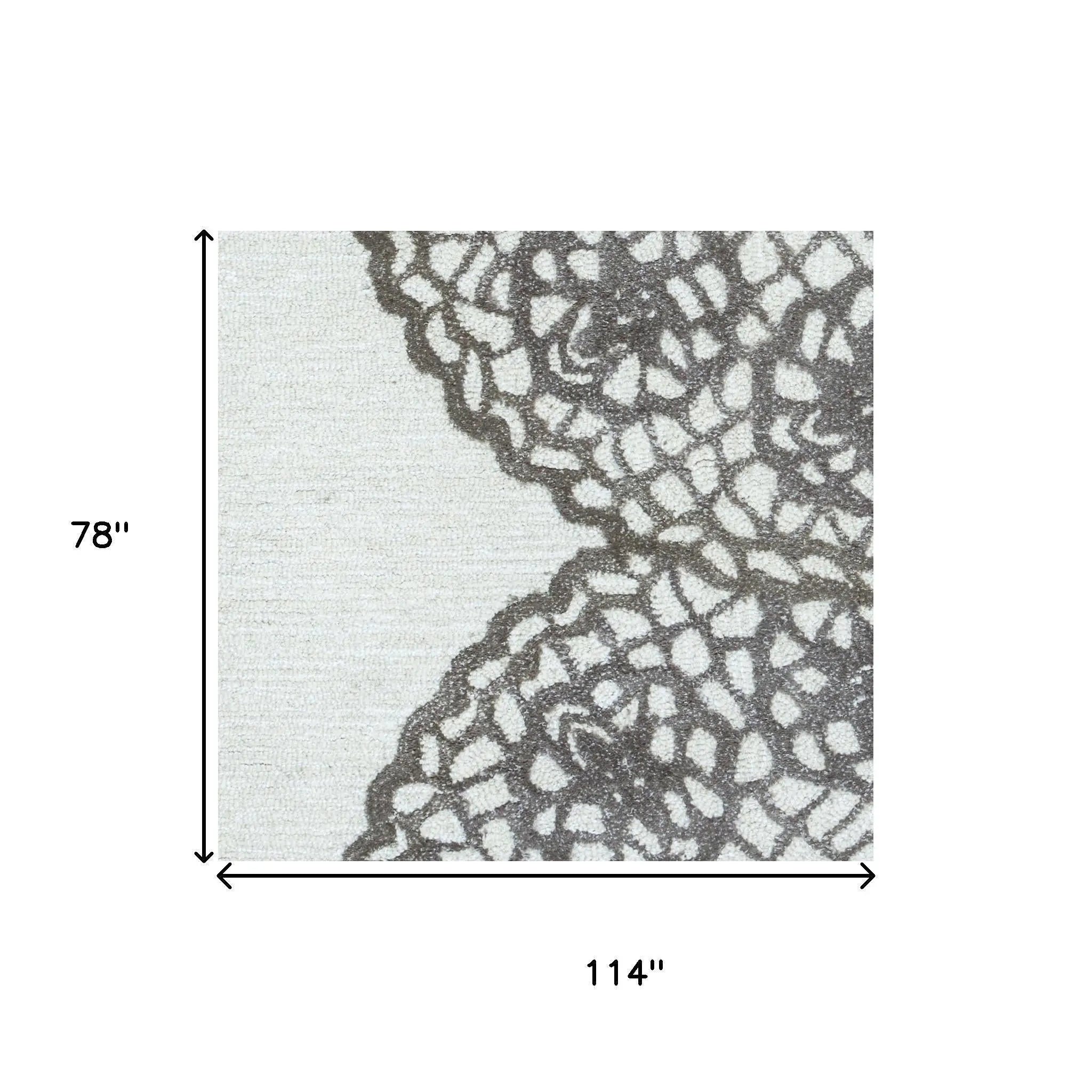 7' X 10' White And Ivory Wool Geometric Hand Tufted Area Rug Homeroots Home Decor