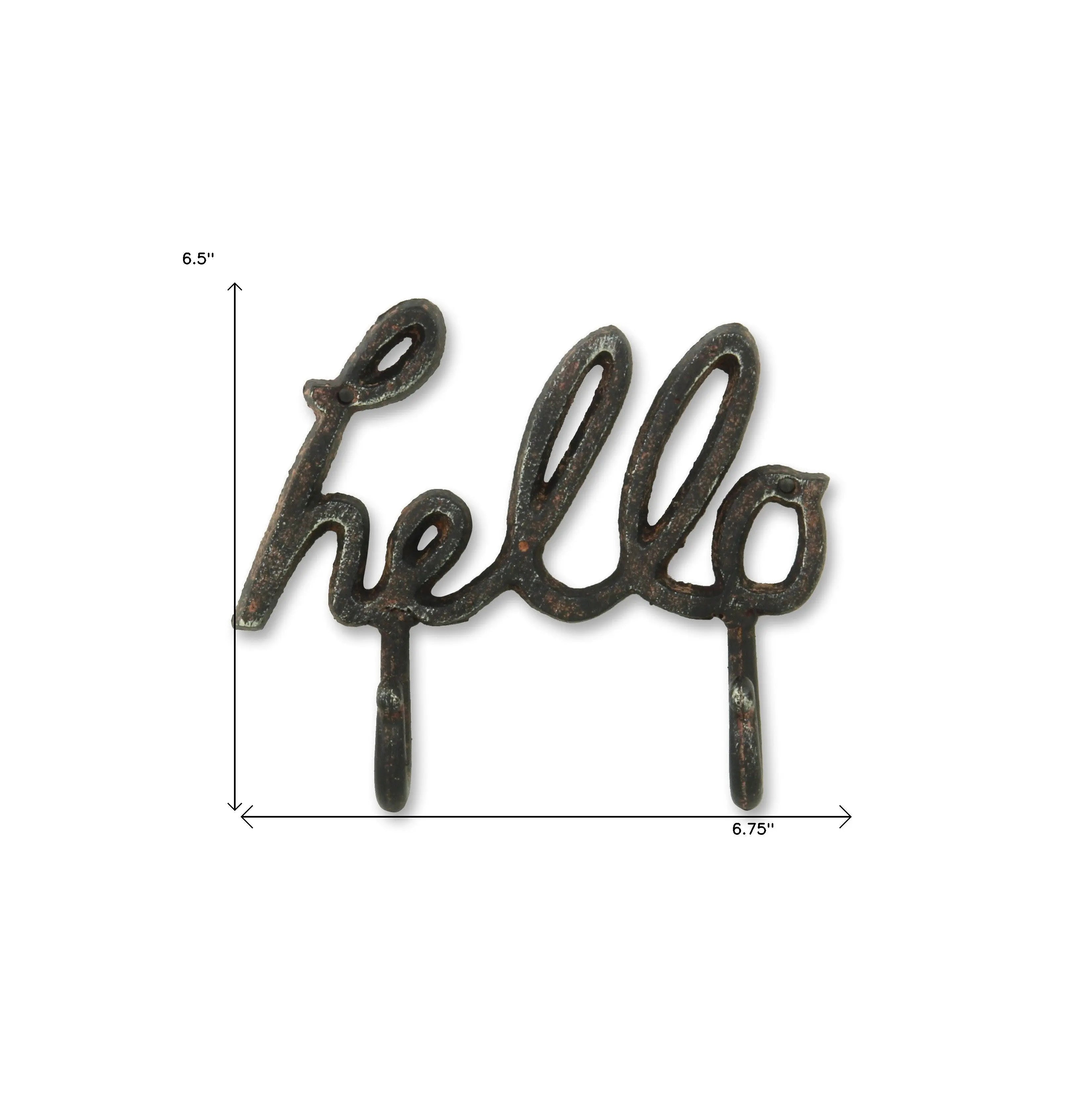 7" X 7" Black Handcrafted Hello Metal With Hooks Homeroots Home Decor
