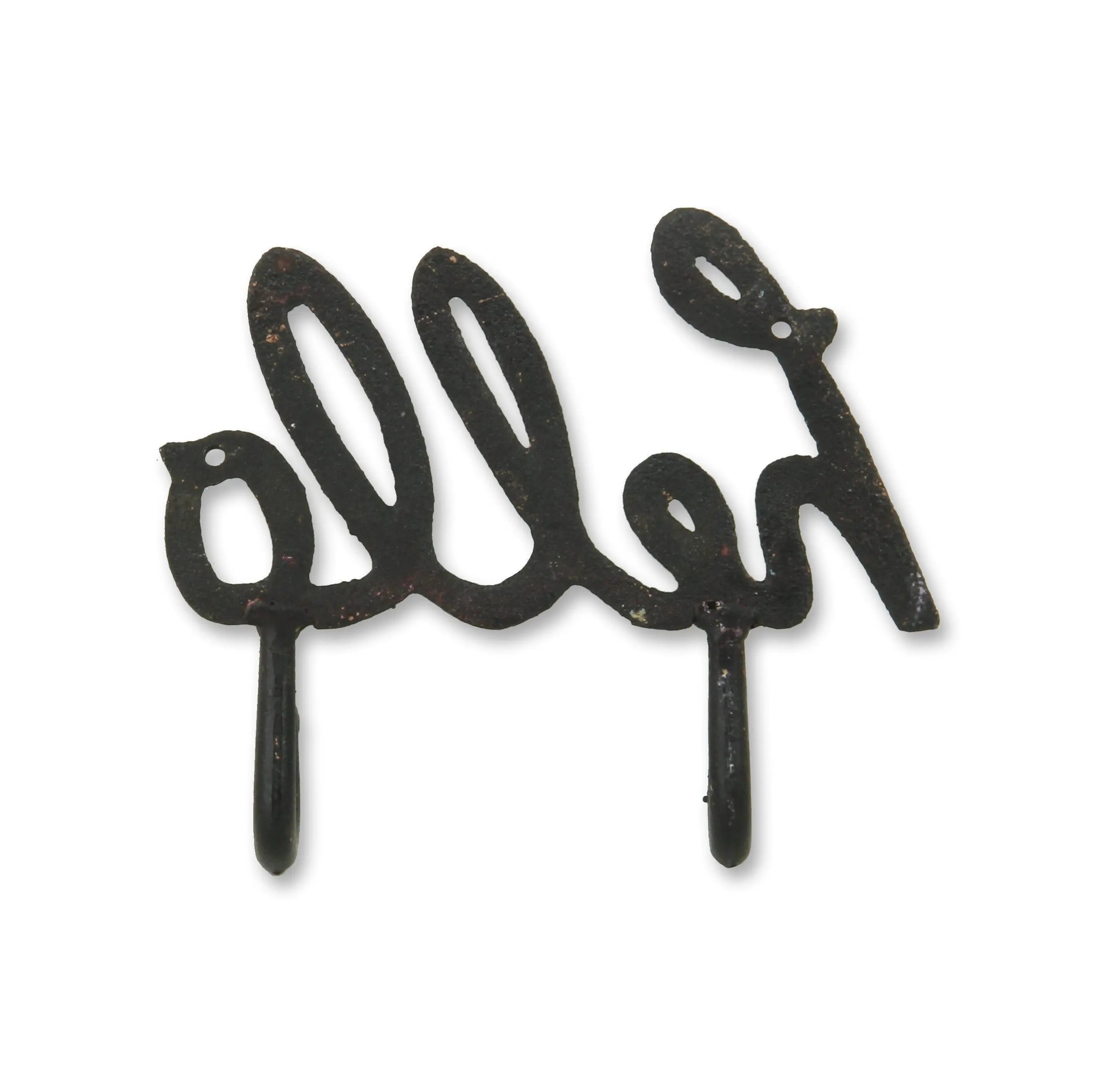 7" X 7" Black Handcrafted Hello Metal With Hooks Homeroots Home Decor