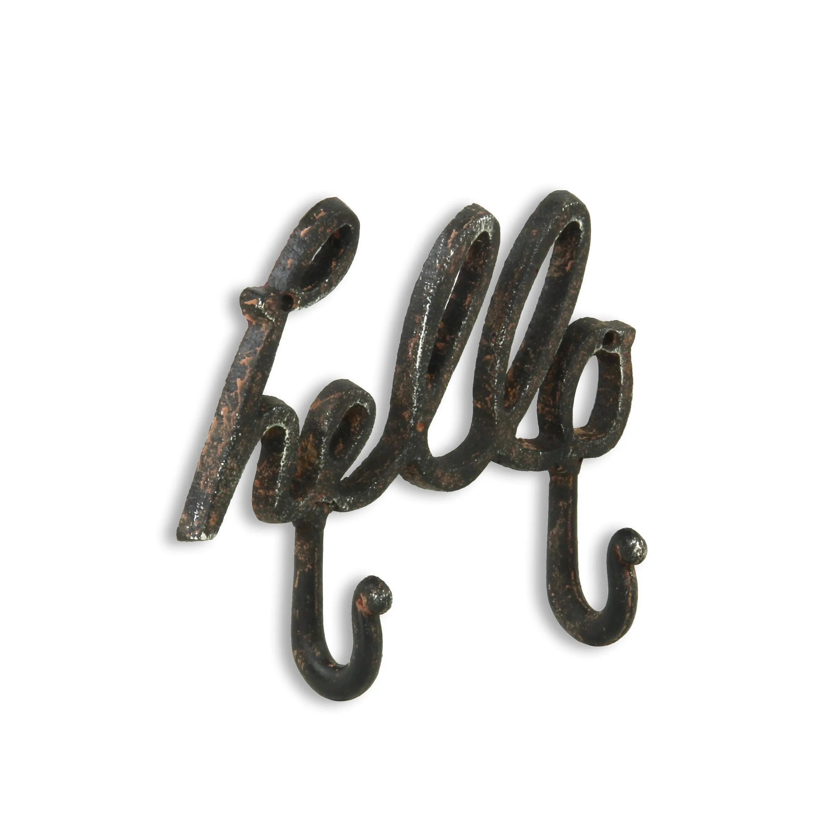 7" X 7" Black Handcrafted Hello Metal With Hooks Homeroots Home Decor