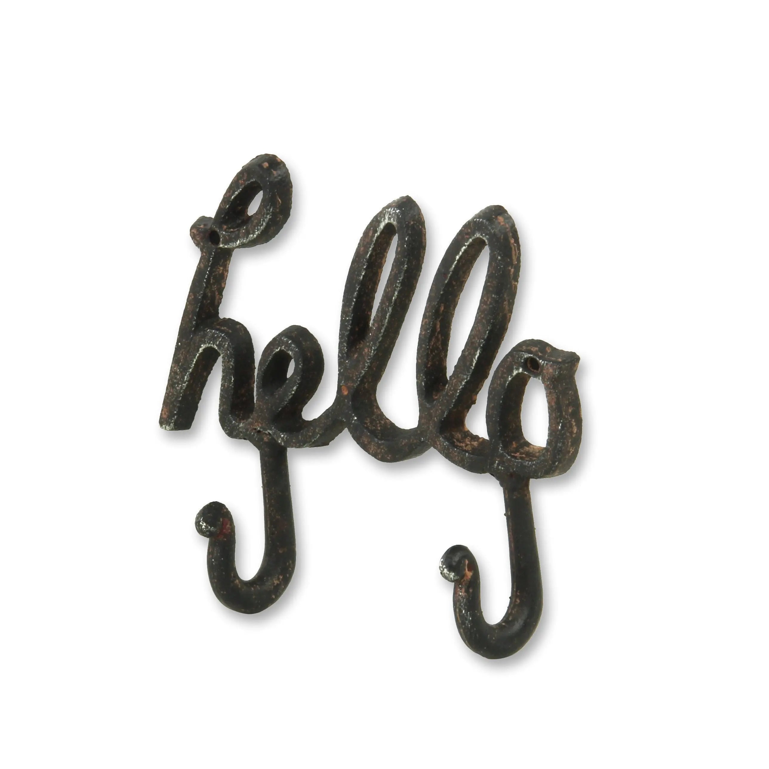 7" X 7" Black Handcrafted Hello Metal With Hooks Homeroots Home Decor