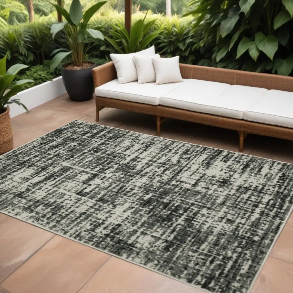 7' X 9' Beige and Black Abstract Stain Resistant Indoor Outdoor Area Rug Homeroots Outdoor