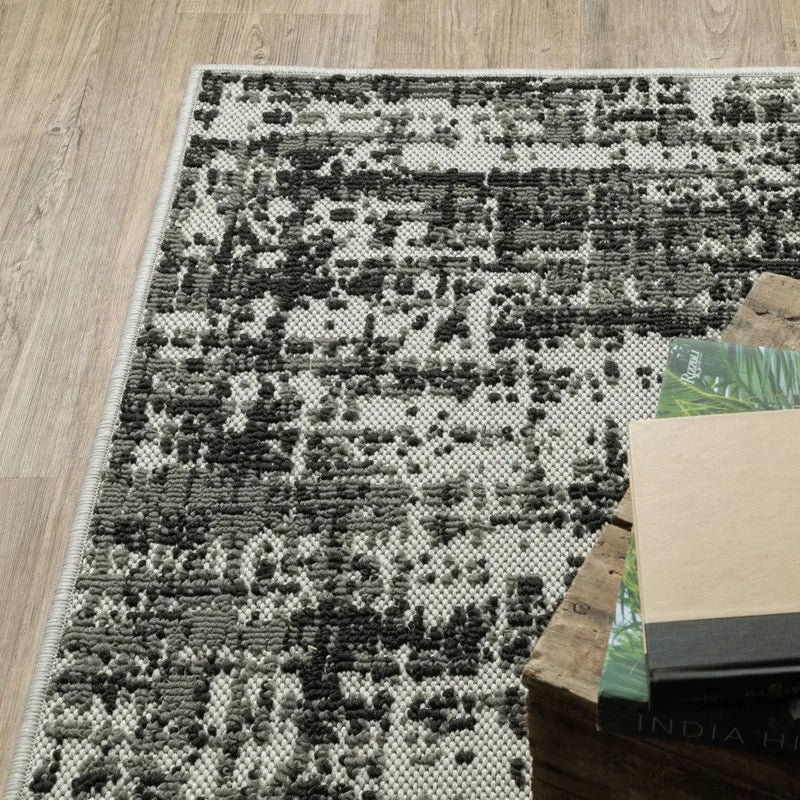 7' X 9' Beige and Black Abstract Stain Resistant Indoor Outdoor Area Rug Homeroots Outdoor