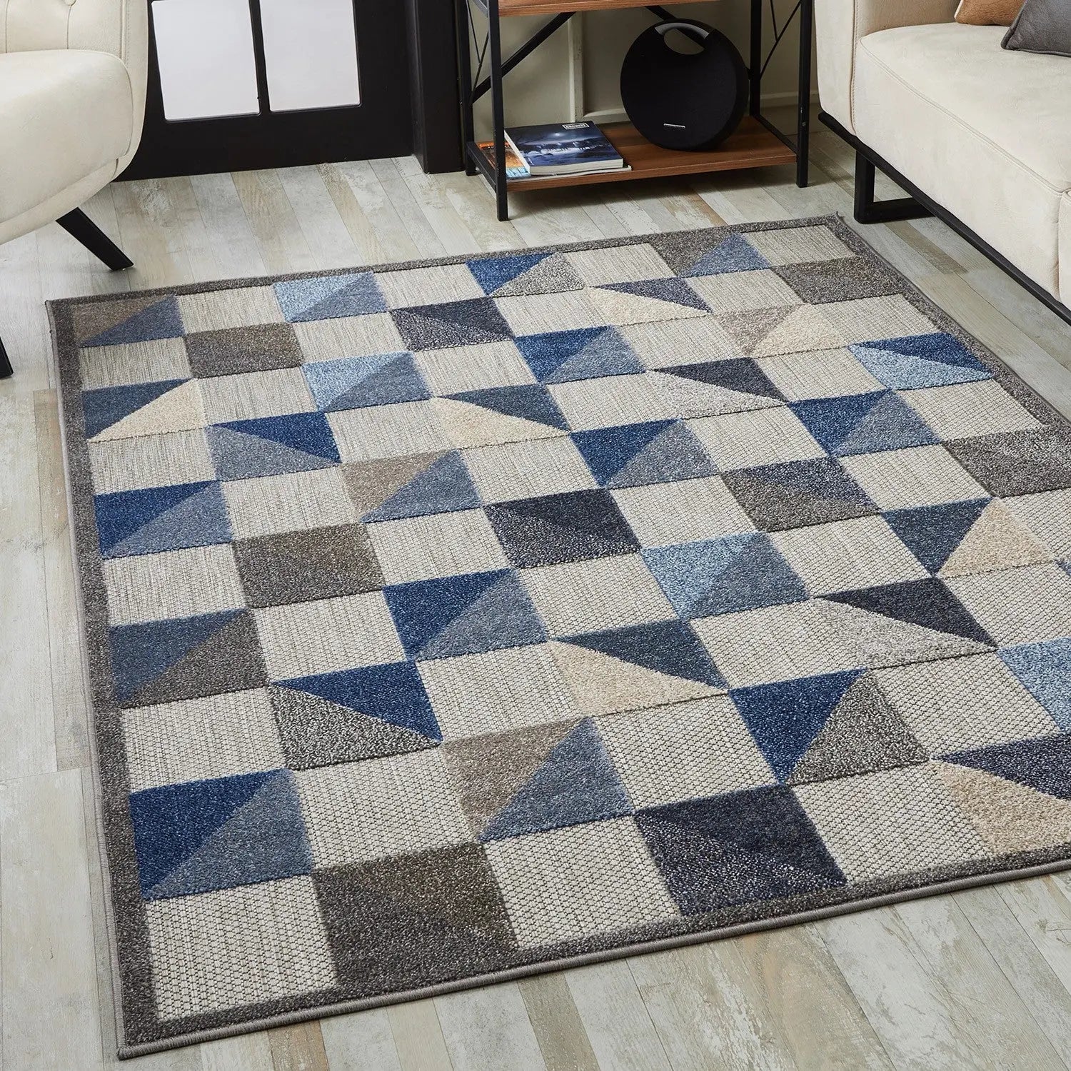 7' X 9' Blue Geometric Stain Resistant Indoor Outdoor Area Rug Homeroots Outdoor