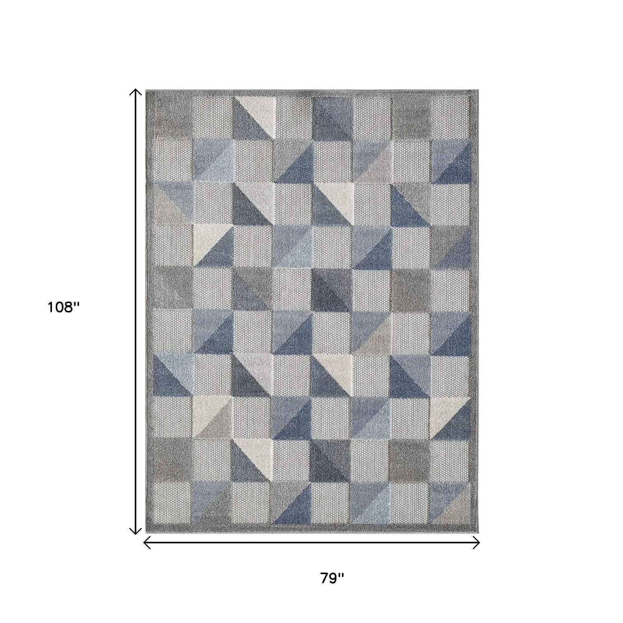 7' X 9' Blue Geometric Stain Resistant Indoor Outdoor Area Rug Homeroots Outdoor
