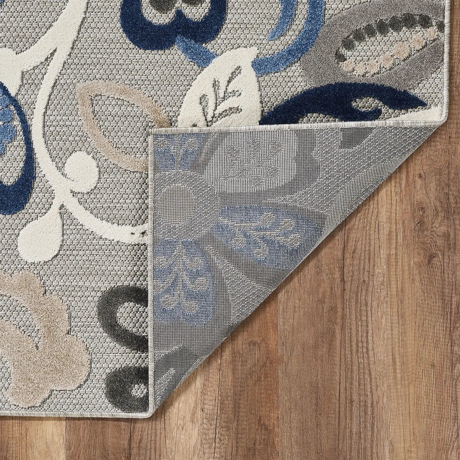 7’ X 9’ Blue Gray Jacobean Floral Indoor Outdoor Area Rug Homeroots Outdoor
