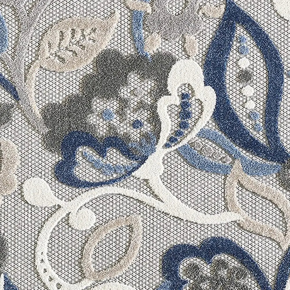 7’ X 9’ Blue Gray Jacobean Floral Indoor Outdoor Area Rug Homeroots Outdoor