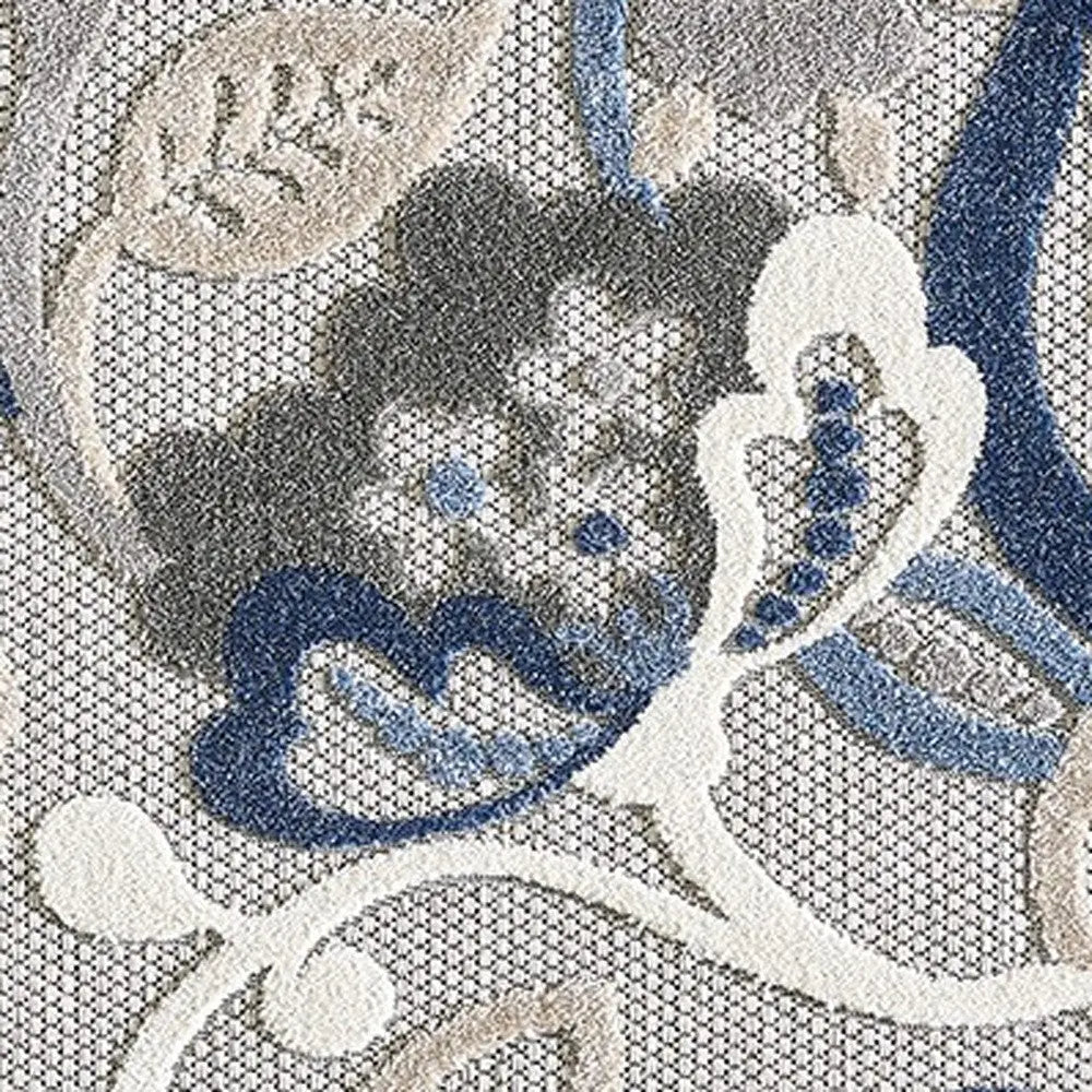 7’ X 9’ Blue Gray Jacobean Floral Indoor Outdoor Area Rug Homeroots Outdoor