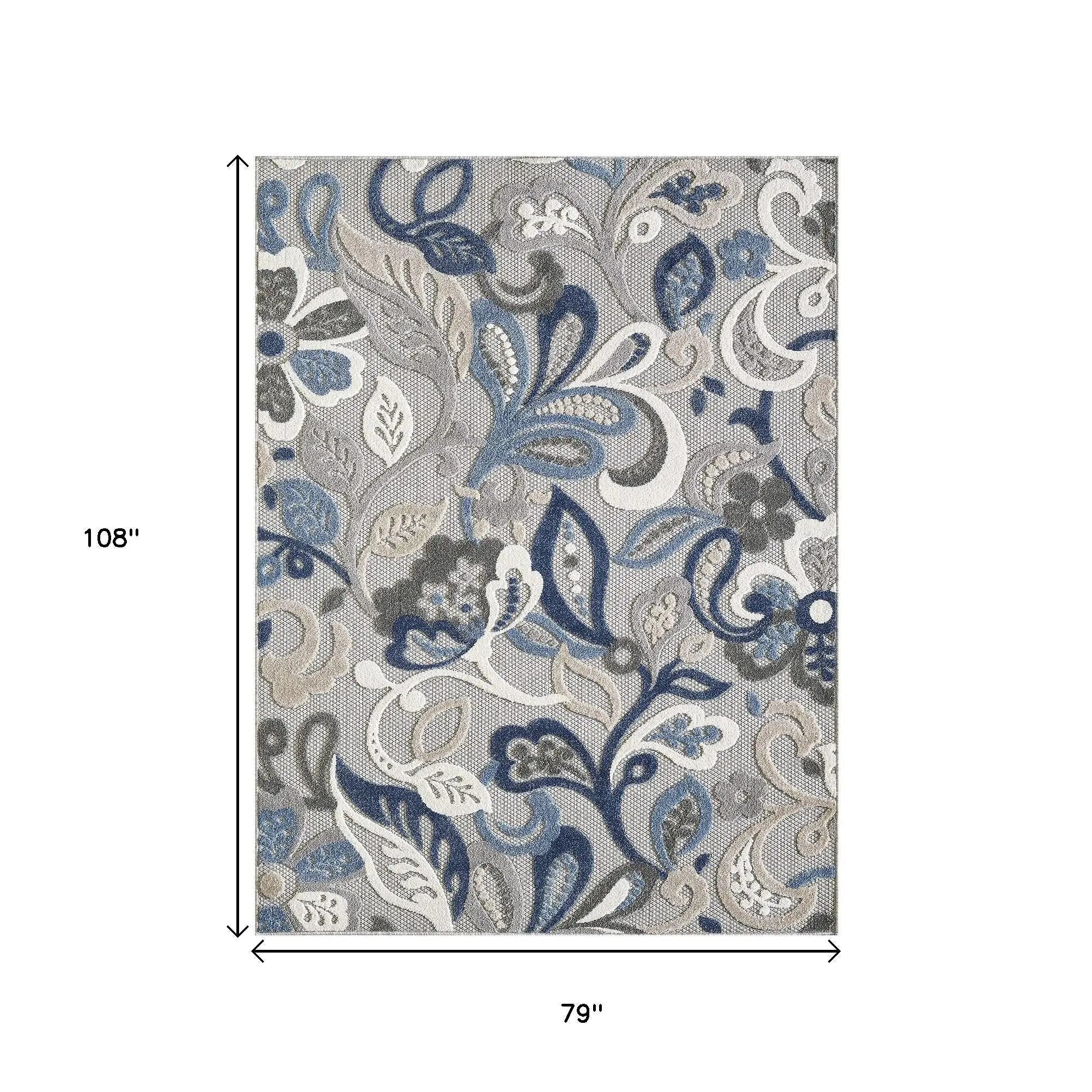7’ X 9’ Blue Gray Jacobean Floral Indoor Outdoor Area Rug Homeroots Outdoor