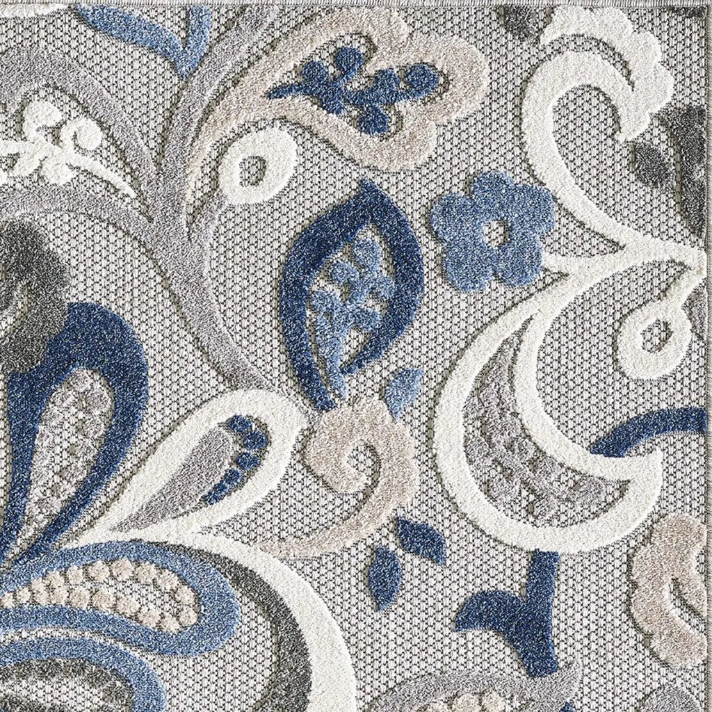7’ X 9’ Blue Gray Jacobean Floral Indoor Outdoor Area Rug Homeroots Outdoor