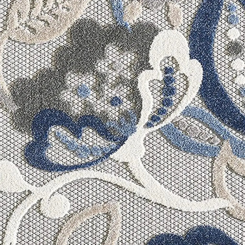 7’ X 9’ Blue Gray Jacobean Floral Indoor Outdoor Area Rug Homeroots Outdoor