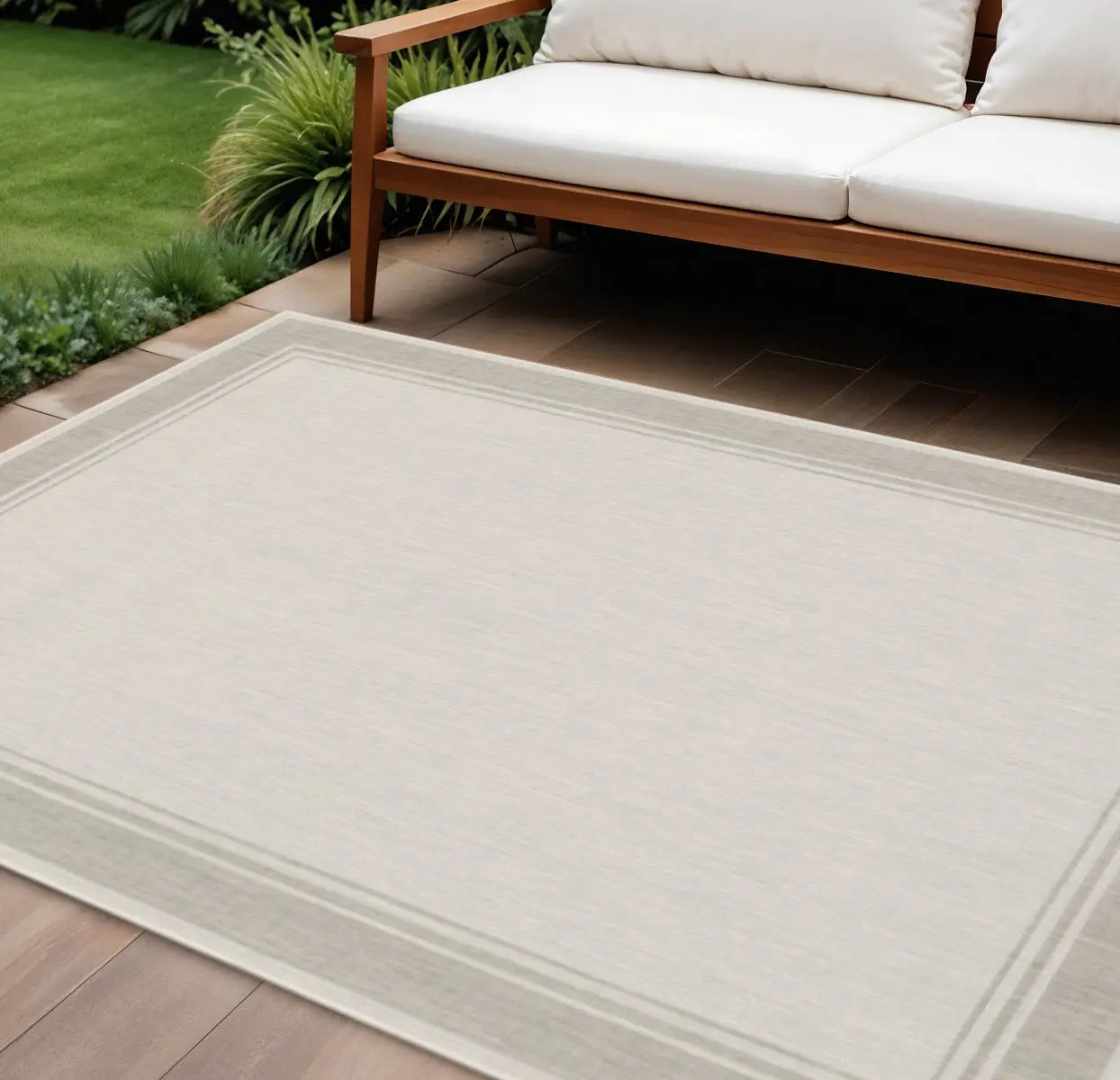 7' X 9' Gray And Ivory Indoor Outdoor Area Rug Homeroots Outdoor