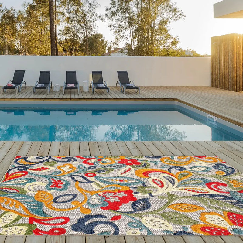 7' X 9' Ivory And Blue Indoor Outdoor Area Rug Homeroots Outdoor