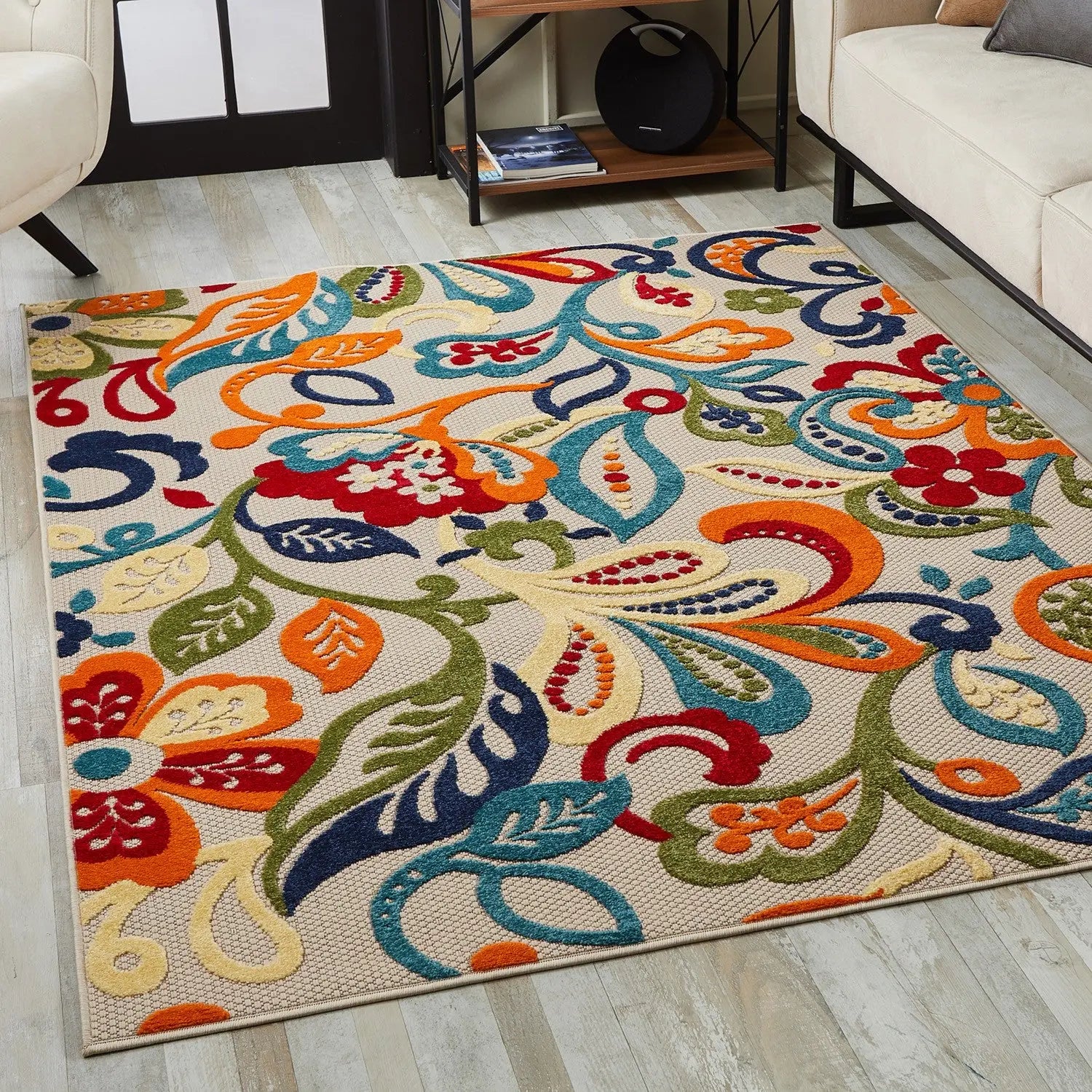 7' X 9' Ivory And Blue Indoor Outdoor Area Rug Homeroots Outdoor