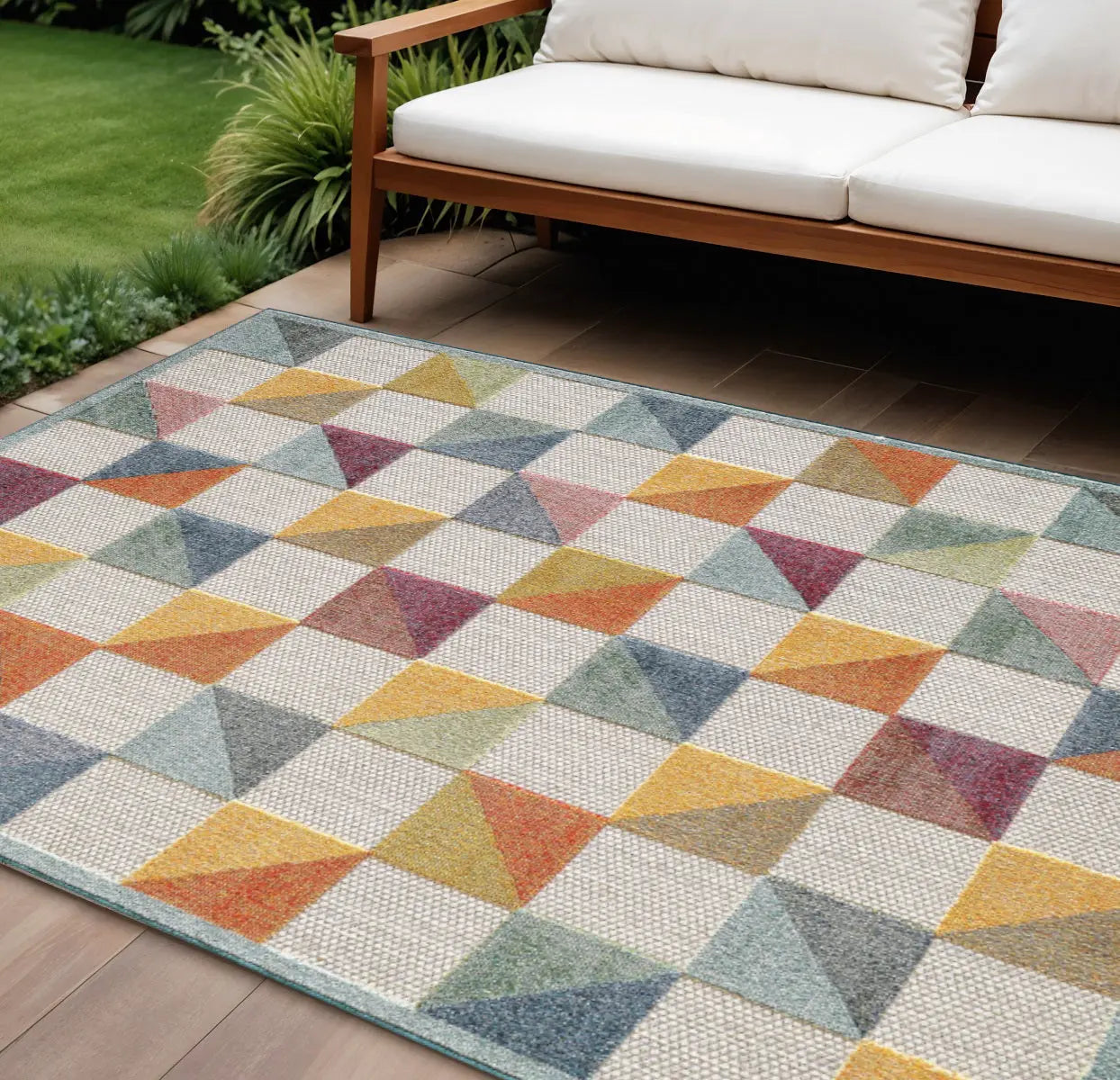 7' X 9' Orange And Ivory Indoor Outdoor Area Rug Homeroots Outdoor