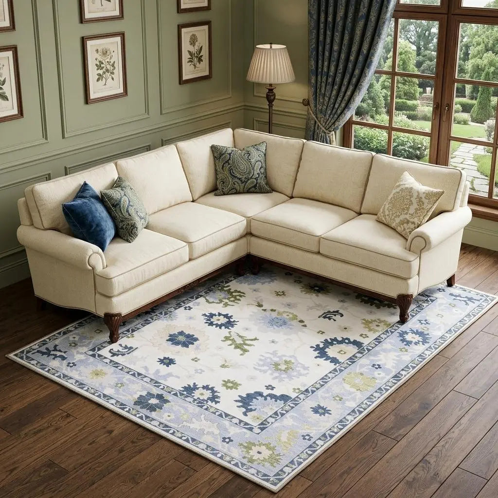 7' X 9' White And Blue Oriental Washable Area Rug Homeroots Home Decor