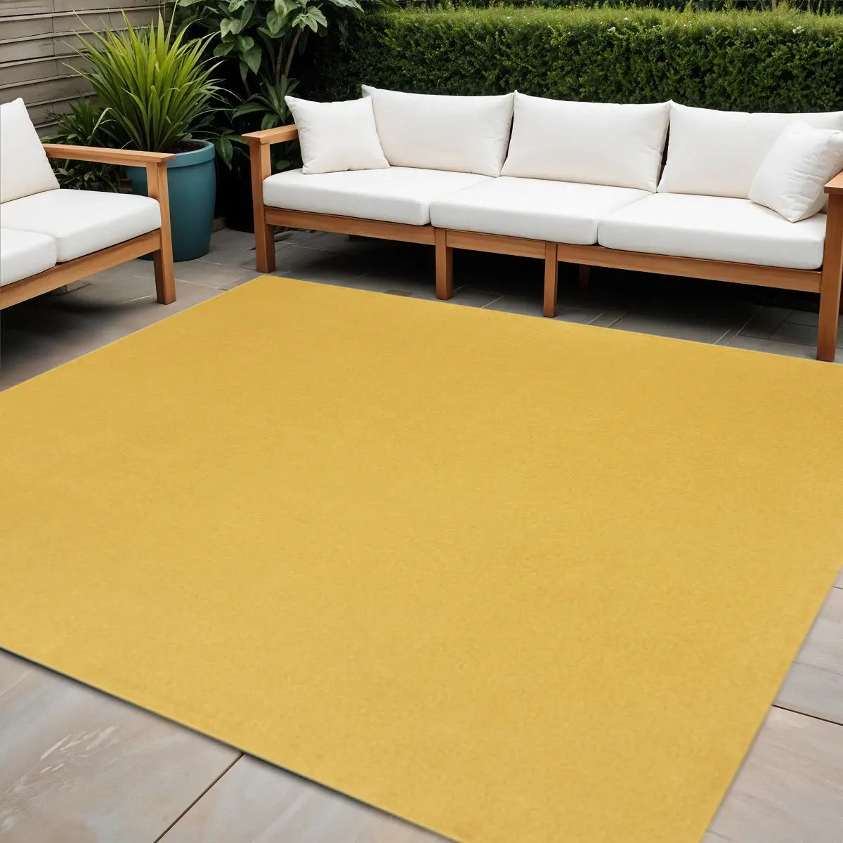7' Yellow Square Indoor Outdoor Area Rug - GreatEagleInc