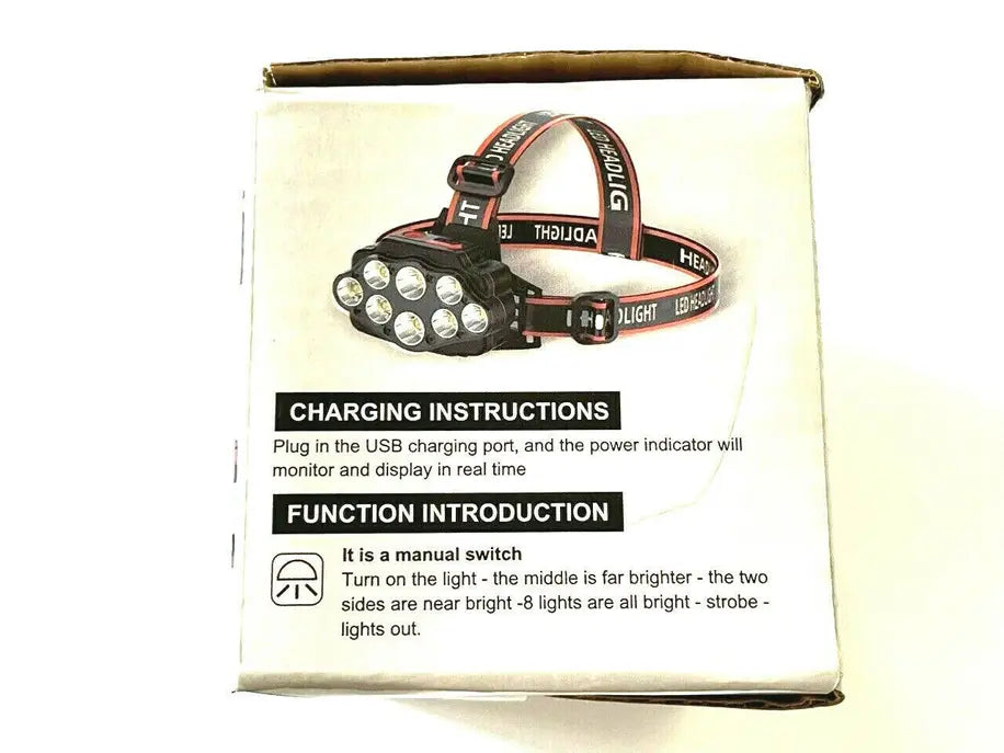 8 LED Ultra Bright Headlamp Head Light Flashlight Recharge Hashir Products