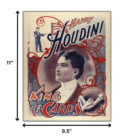 8.5" X 11" Houdini King Of Cards Vintage Magic Poster Wall Art Homeroots Home Decor