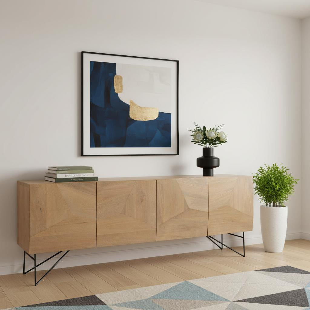 80" Black Solid Wood Sideboard Soft Close with Four Doors Homeroots Kitchen & Dining
