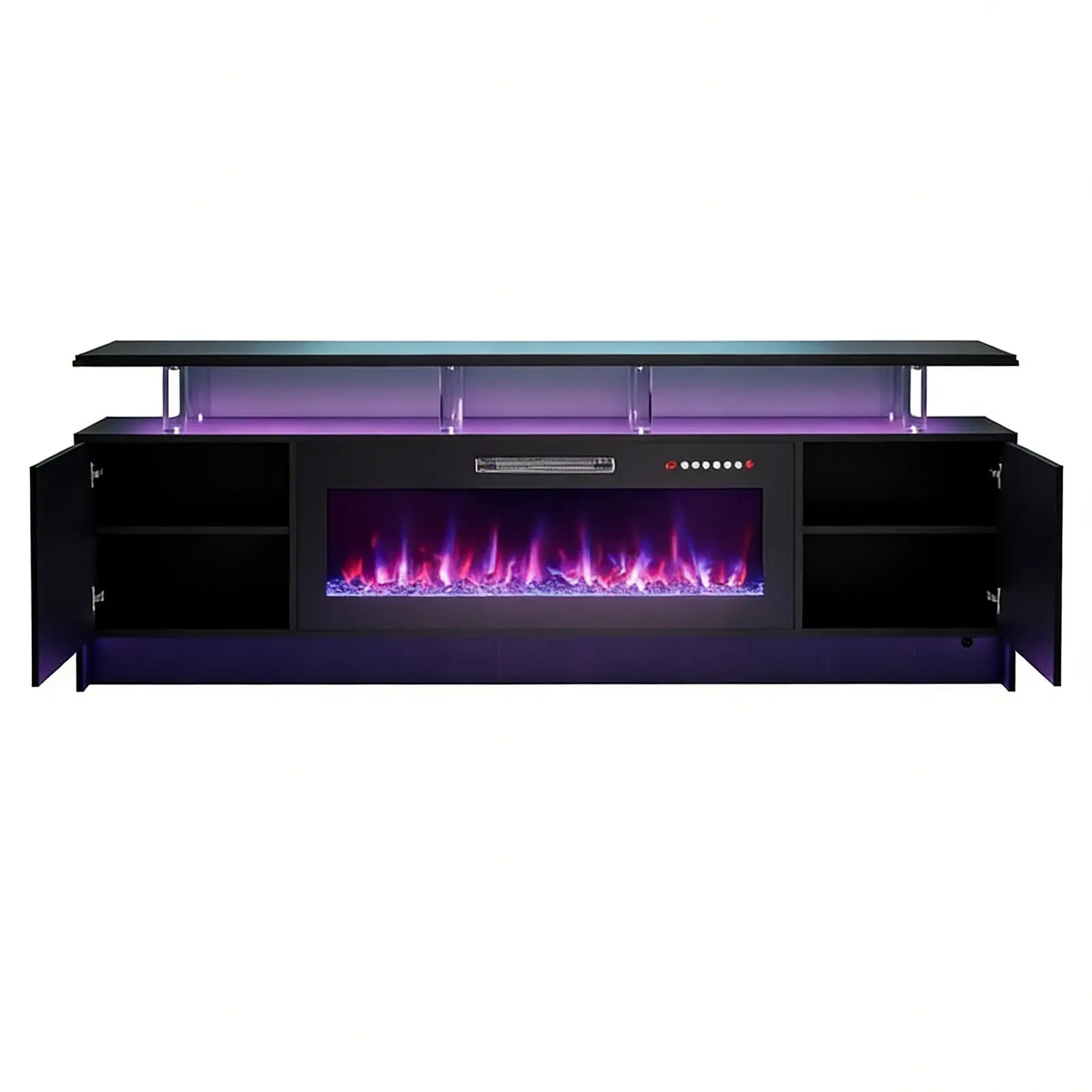 80" Black Wood Fireplace Entertainment Center With Fireplace Homeroots Living Room